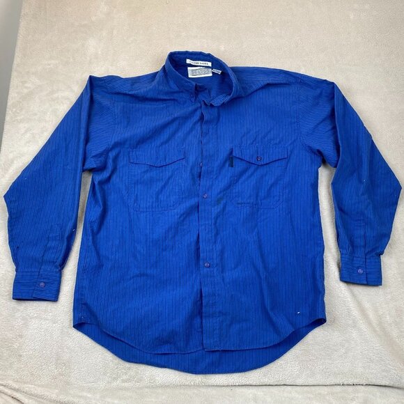 Vintage Levis Men Shirt Large Silver Label Long Sleeve Button Up Pinstriped Blue - Picture 10 of 11